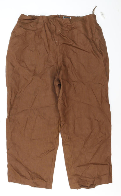 Nikki Valenti Women Brown Linen Trousers Size 20 Straight Fit