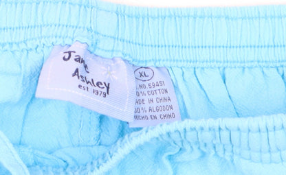 Jane Ashley Women’s Blue Cotton Capri Trousers XL with Embroidery