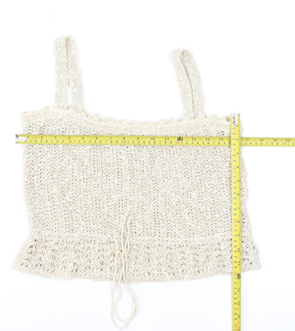 Pallas Original Women Beige Linen Hand Loomed Crochet Camisole M