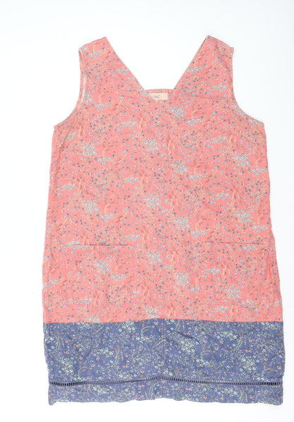 Next Women Pink Floral Linen Blend Sleeveless Shift Dress Size 16