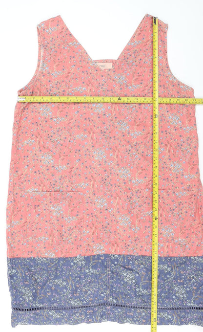 Next Women Pink Floral Linen Blend Sleeveless Shift Dress Size 16