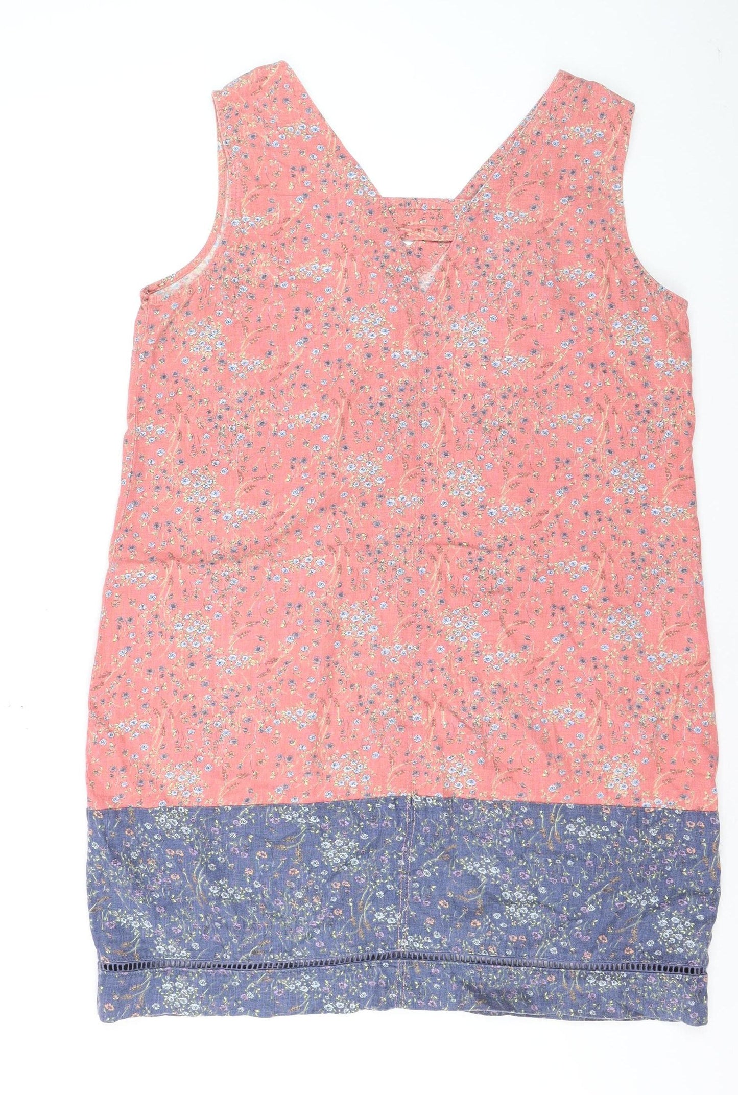 Next Women Pink Floral Linen Blend Sleeveless Shift Dress Size 16