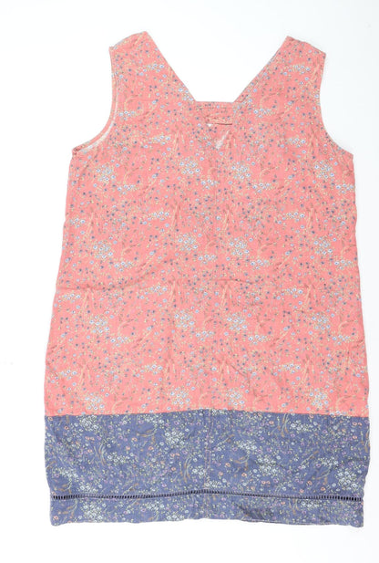 Next Women Pink Floral Linen Blend Sleeveless Shift Dress Size 16