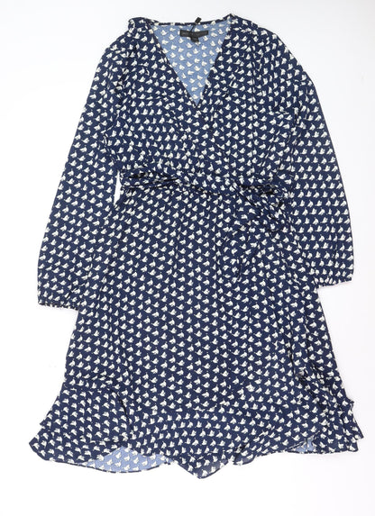 Mela London Women Blue Bird Print Wrap Dress Size 14