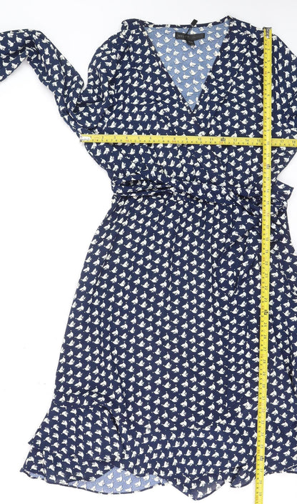 Mela London Women Blue Bird Print Wrap Dress Size 14