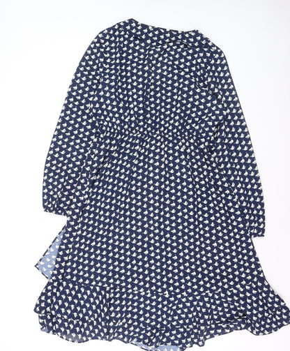 Mela London Women Blue Bird Print Wrap Dress Size 14