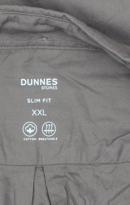 Dunnes Stores Men Brown Slim Fit Cotton Short Sleeve Button-Up Shirt 2XL