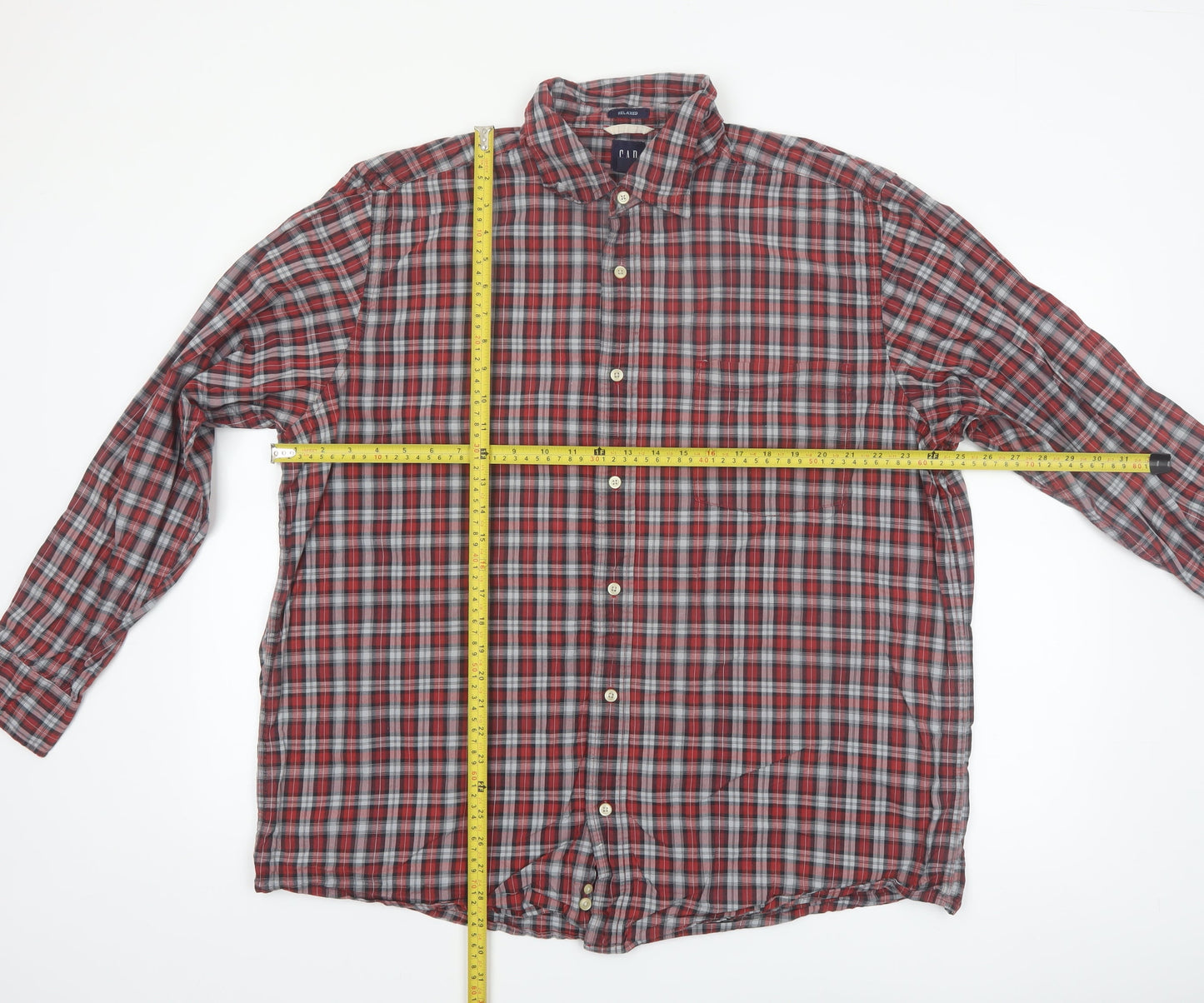 GAP Men's Red Check Relaxed Fit Long Sleeve Cotton Button-Up Shirt XL