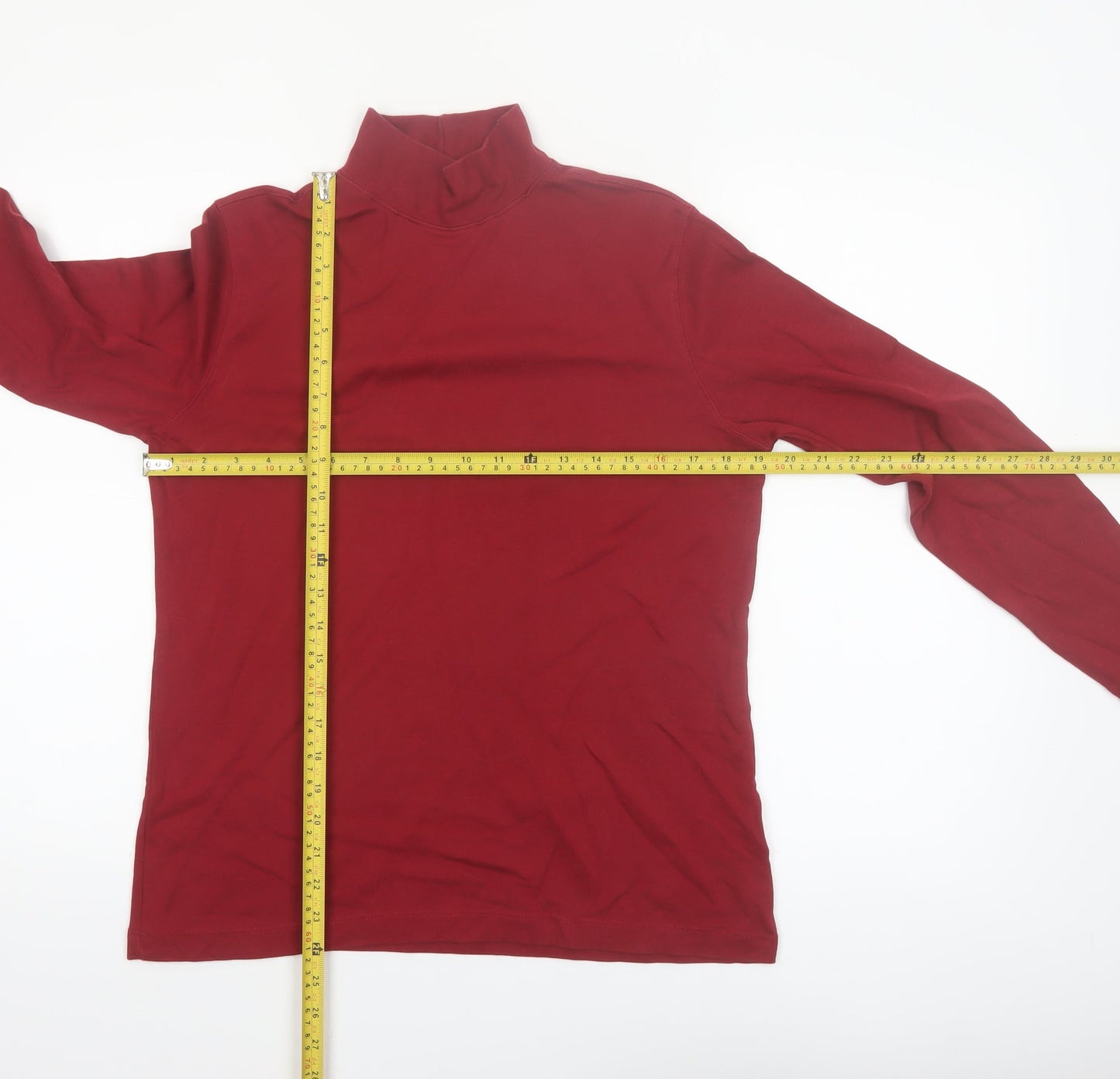 Lands' End Men's Red Relaxed Fit Roll Neck Long Sleeve Top Size S