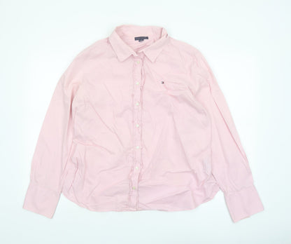 Tommy Hilfiger Women Pink XL Button-Up Long Sleeve Blouse 100% Cotton