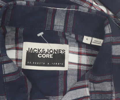 Jack & Jones Men's Blue Check Long Sleeve Regular Fit Shirt Size L