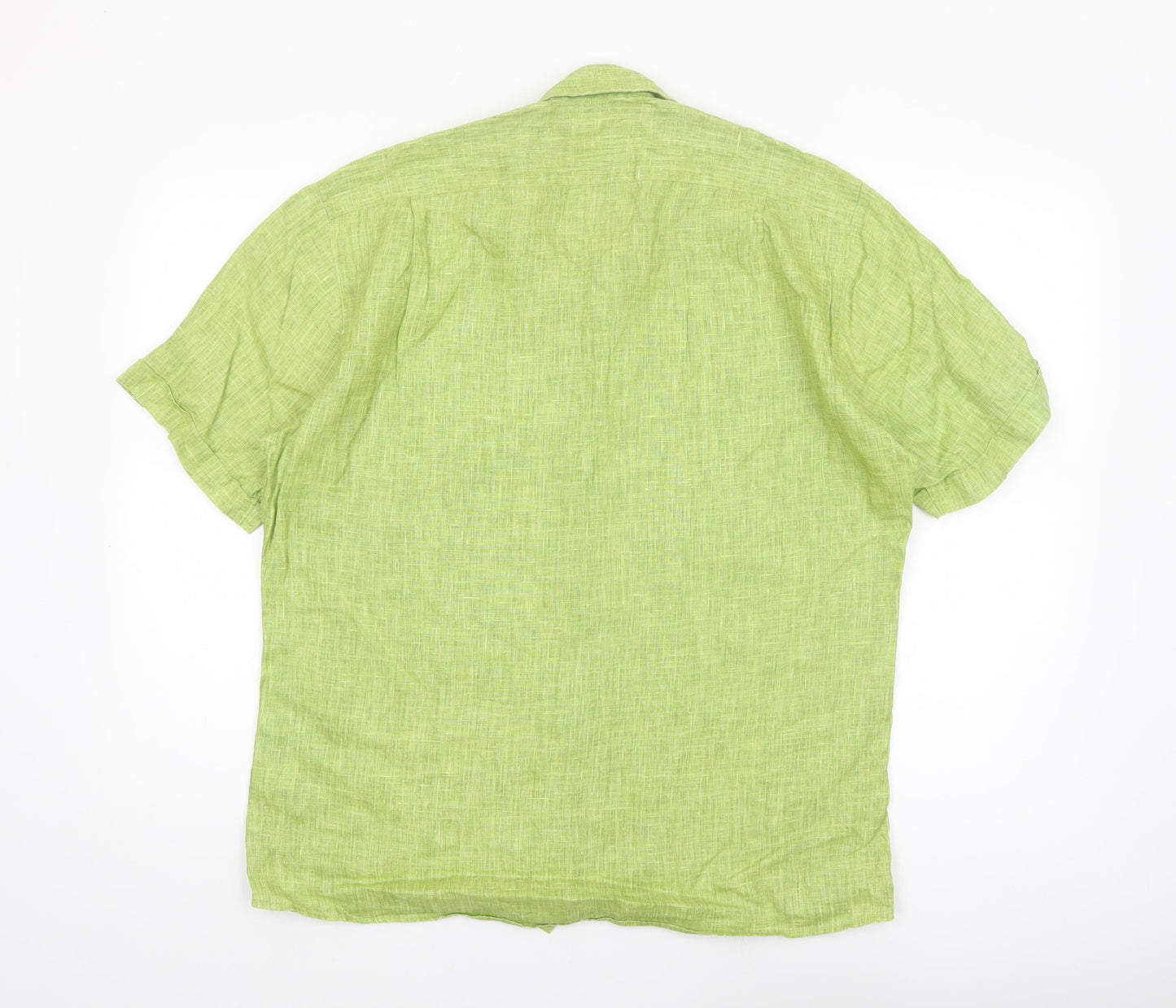 King's Road Men's Green Linen Short Sleeve Button-Up Shirt Size L