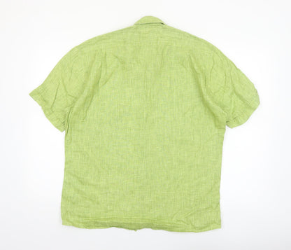 King's Road Men's Green Linen Short Sleeve Button-Up Shirt Size L