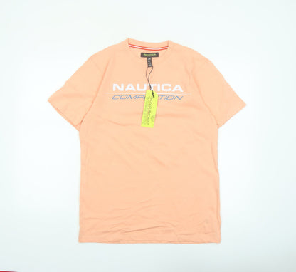 Nautica Women Orange Regular Fit Cotton Short Sleeve T-Shirt UK 10