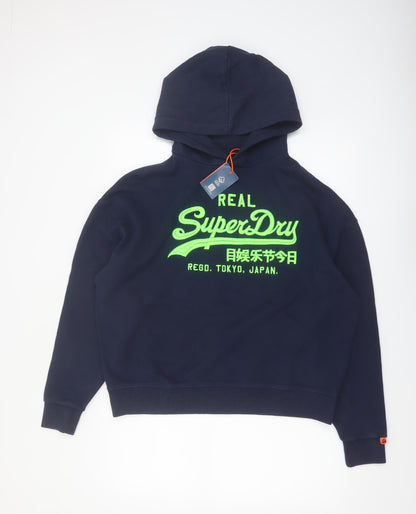 Superdry Men's Blue Pullover Hoodie Size M Graphic Logo Sweatshirt