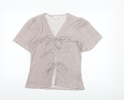 Marks and Spencer Women's Brown Check Wrap Blouse Size 8