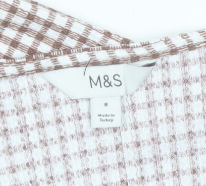 Marks and Spencer Women's Brown Check Wrap Blouse Size 8