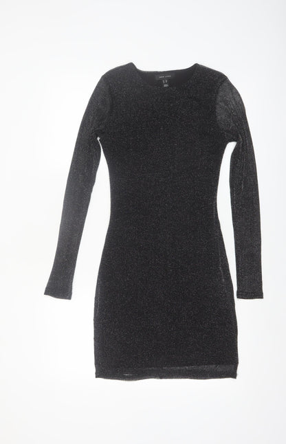 New Look Women Black Glitter Bodycon Short Dress Size 12