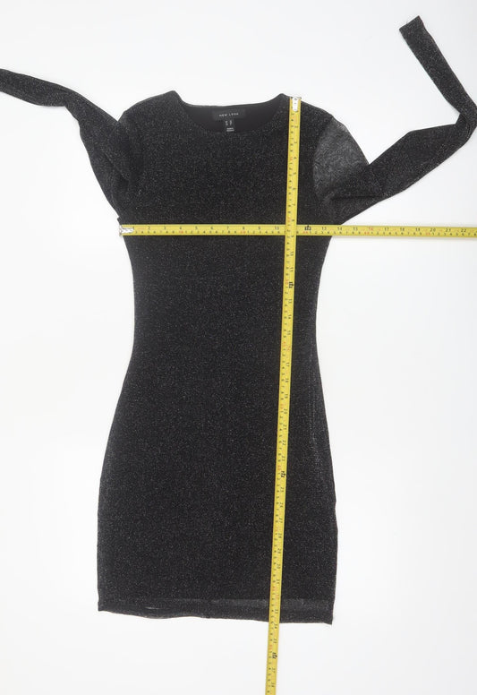New Look Women Black Glitter Bodycon Short Dress Size 12