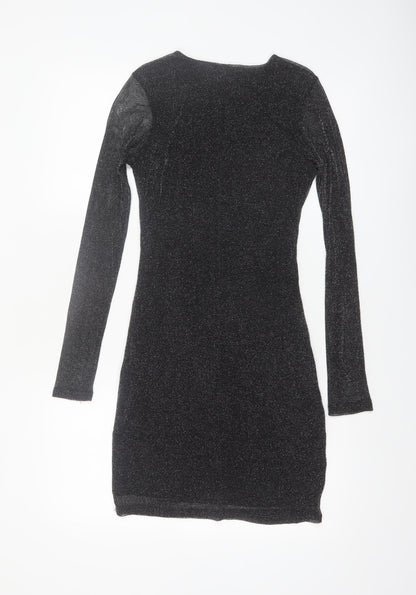 New Look Women Black Glitter Bodycon Short Dress Size 12