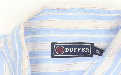 Duffex Men's Blue Striped Linen Short Sleeve Button-Up Shirt XL