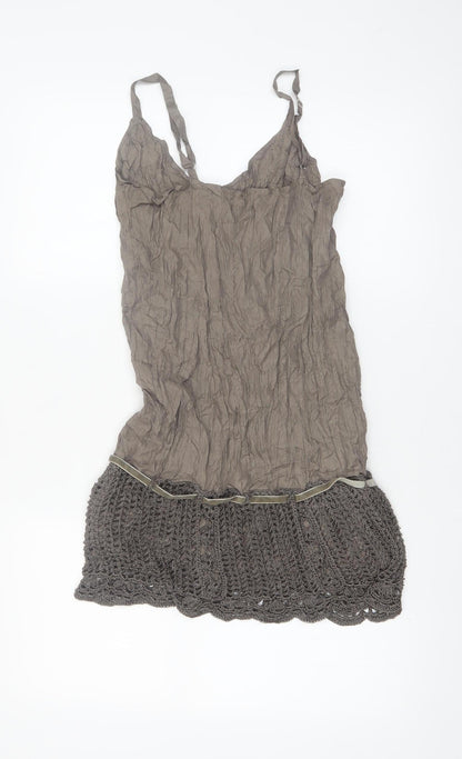 Passport Womens Brown Silk Crochet Camisole Top Size 8