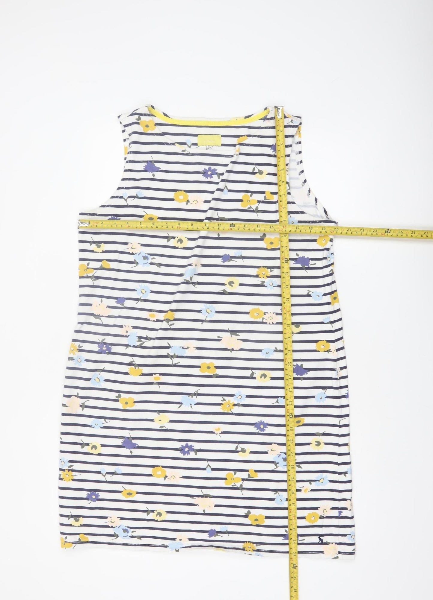 Joules Womens Multicoloured Size 16 Floral Stripe Sleeveless Shift Dress