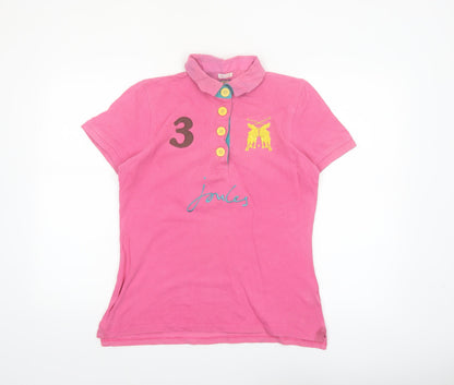 Joules Women's Pink Polo Shirt Size 12 Classic Fit Embroidered Cotton