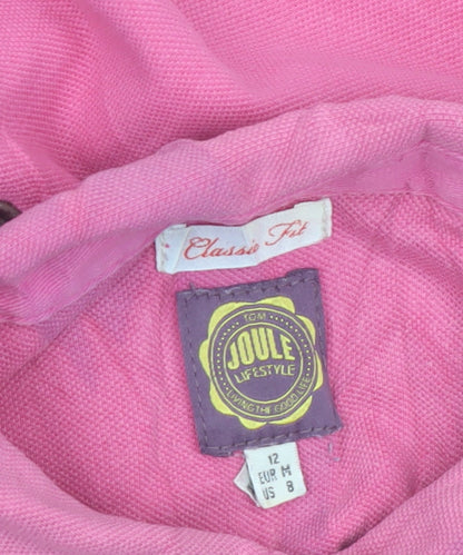 Joules Women's Pink Polo Shirt Size 12 Classic Fit Embroidered Cotton