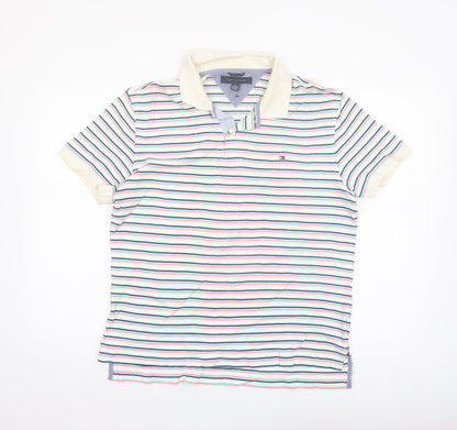 Tommy Hilfiger Men's Multicoloured Striped Cotton Polo Shirt M