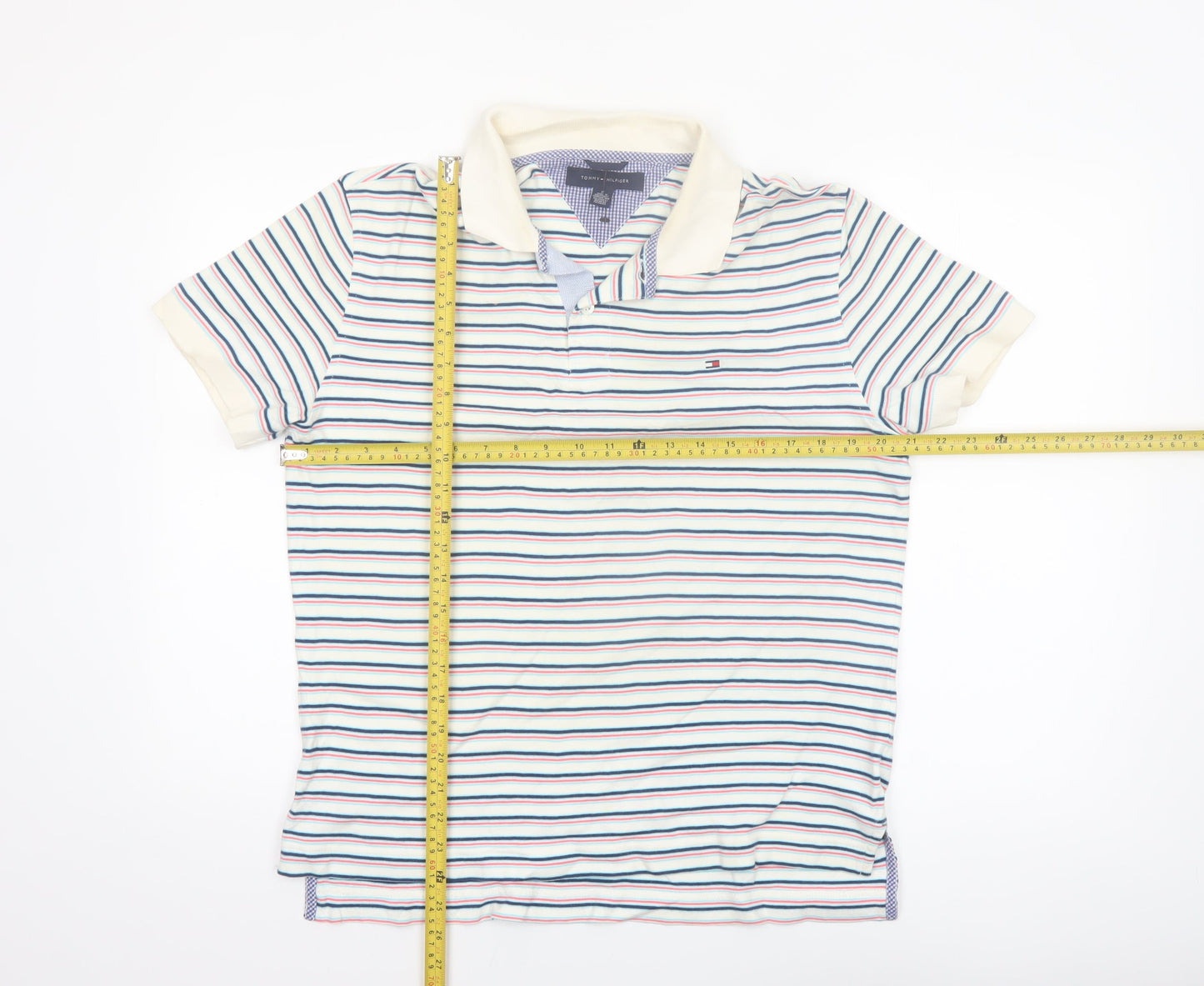 Tommy Hilfiger Men's Multicoloured Striped Cotton Polo Shirt M