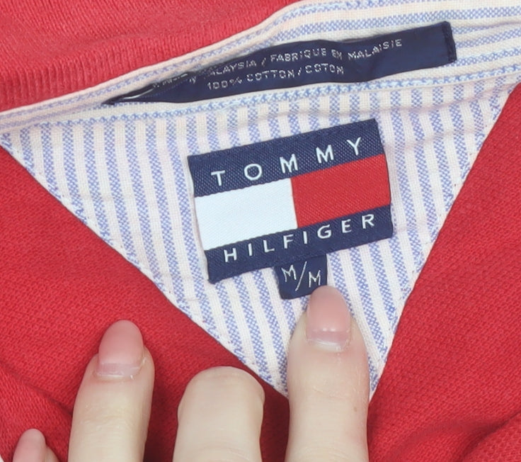 Tommy Hilfiger Men Red Cotton Polo Shirt Medium Classic Fit
