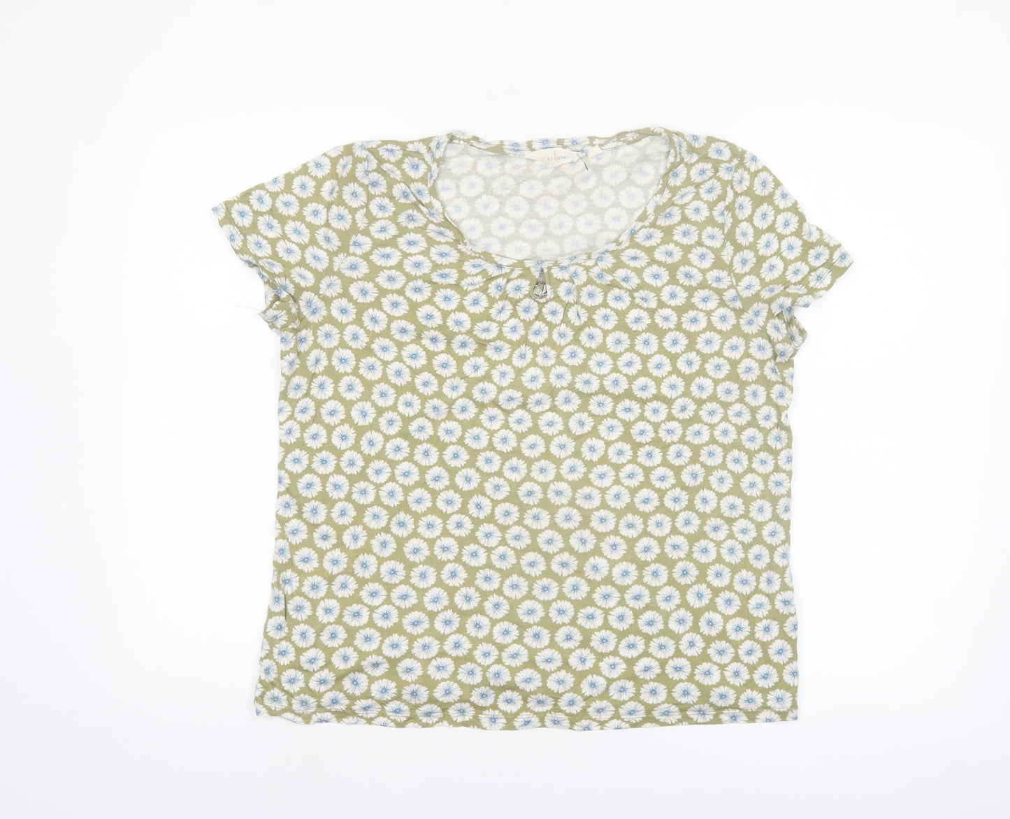 Seasalt Cornwall Women's Green Floral T-Shirt UK 14 Short Sleeve