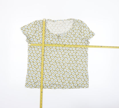 Seasalt Cornwall Women's Green Floral T-Shirt UK 14 Short Sleeve