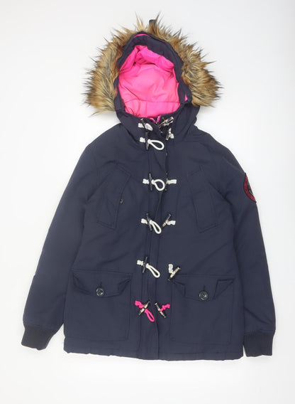 Superdry Women’s Navy Hooded Fur Trim Parka Coat Size S