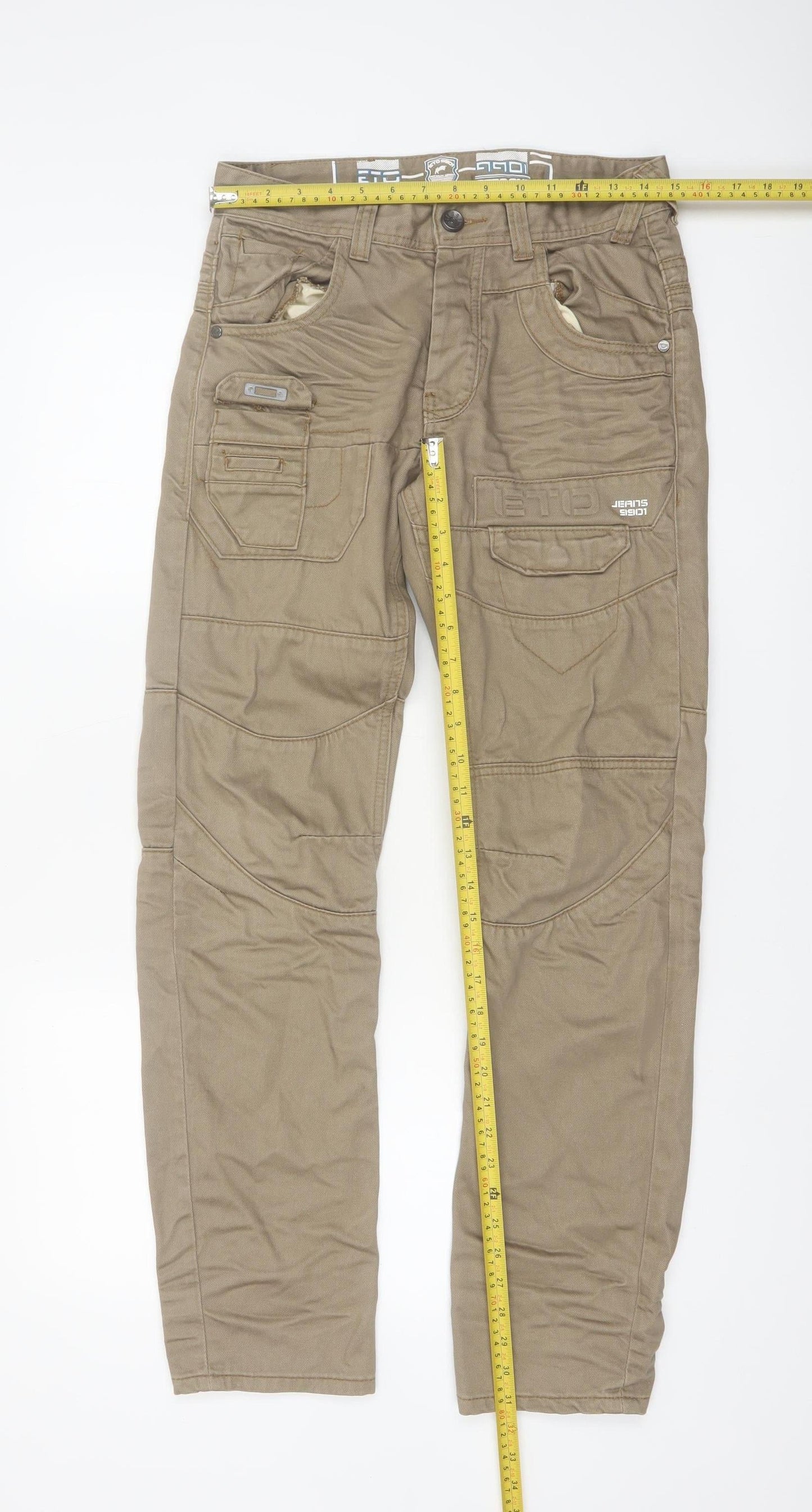 ETO Men’s Brown Cargo Trousers 28R Cotton Utility Straight Fit