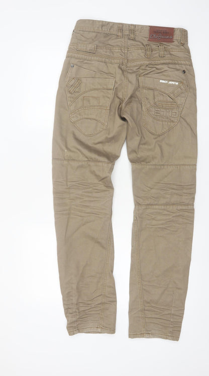 ETO Men’s Brown Cargo Trousers 28R Cotton Utility Straight Fit
