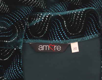 Amore Womens Green Velvet Blazer Size 20 Lined Open Party Jacket