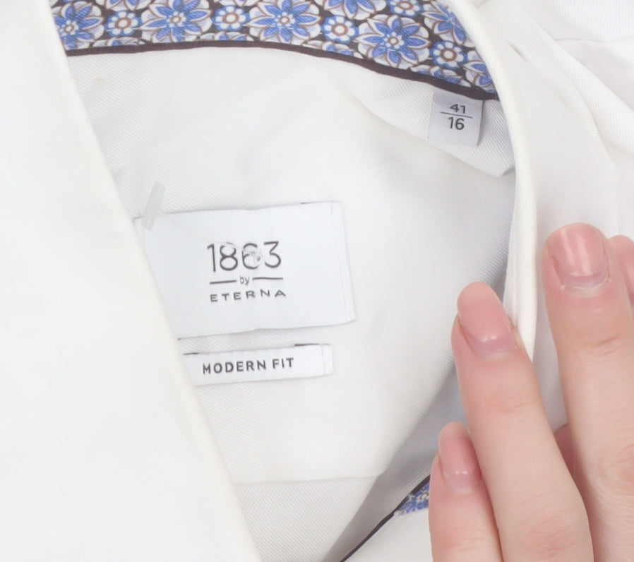 Eterna 1863 Men's White Modern Fit Long Sleeve Cotton Shirt 16in