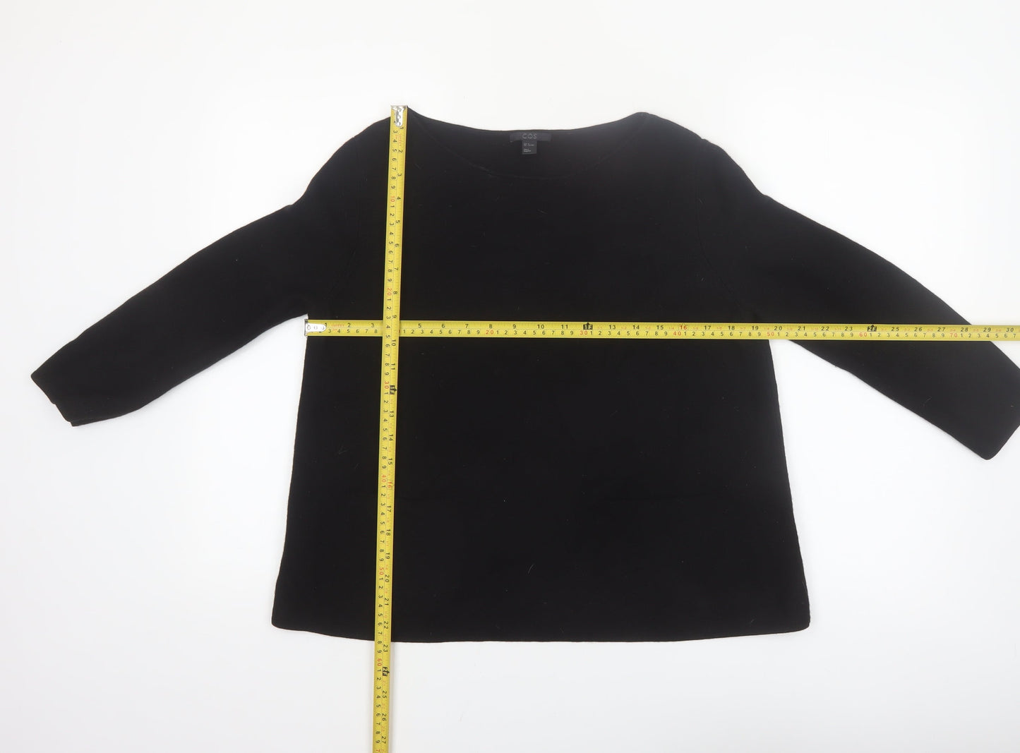 COS Women's Black Wool Boat Neck Long Sleeve Pullover Jumper Size 12