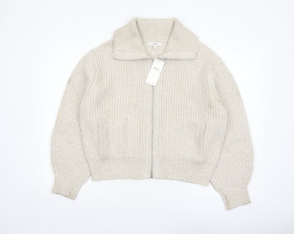 Marks and Spencer Women’s Beige Collared Full Zip Chunky Knit Jumper M