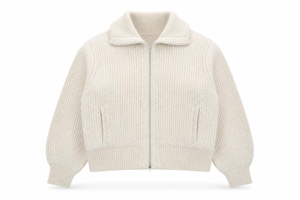 Marks and Spencer Women’s Beige Collared Full Zip Chunky Knit Jumper M