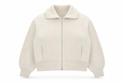 Marks and Spencer Women’s Beige Collared Full Zip Chunky Knit Jumper M