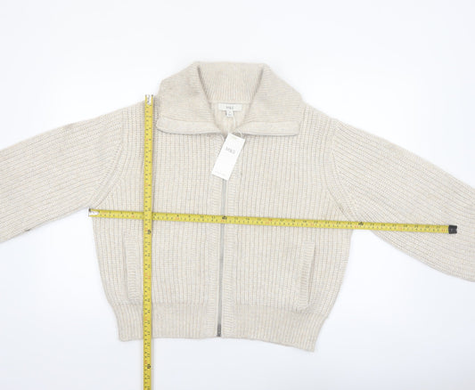 Marks and Spencer Women’s Beige Collared Full Zip Chunky Knit Jumper M