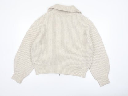 Marks and Spencer Women’s Beige Collared Full Zip Chunky Knit Jumper M