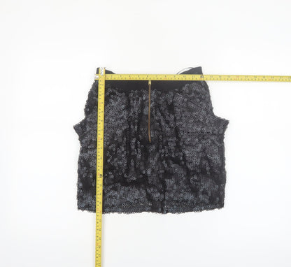 MANDI Women’s Black Sequin Mini Skirt Size 2XS Short Length Party