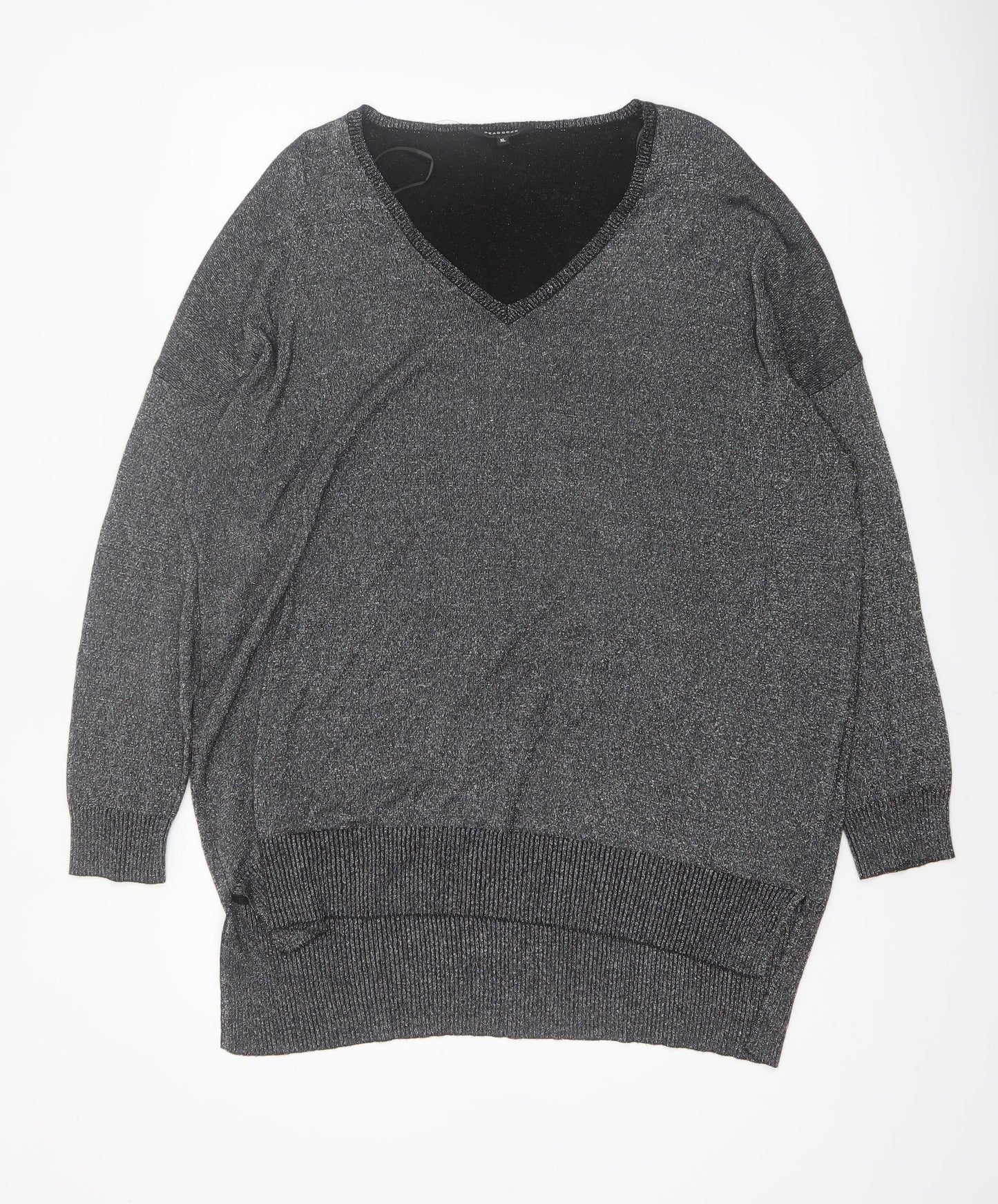 Peacocks Women's Grey V-Neck Glitter Knit Jumper XL