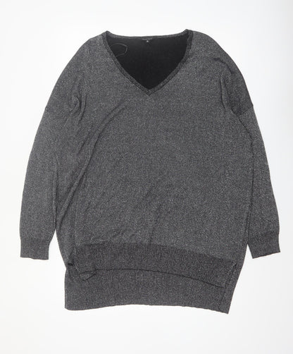 Peacocks Women's Grey V-Neck Glitter Knit Jumper XL