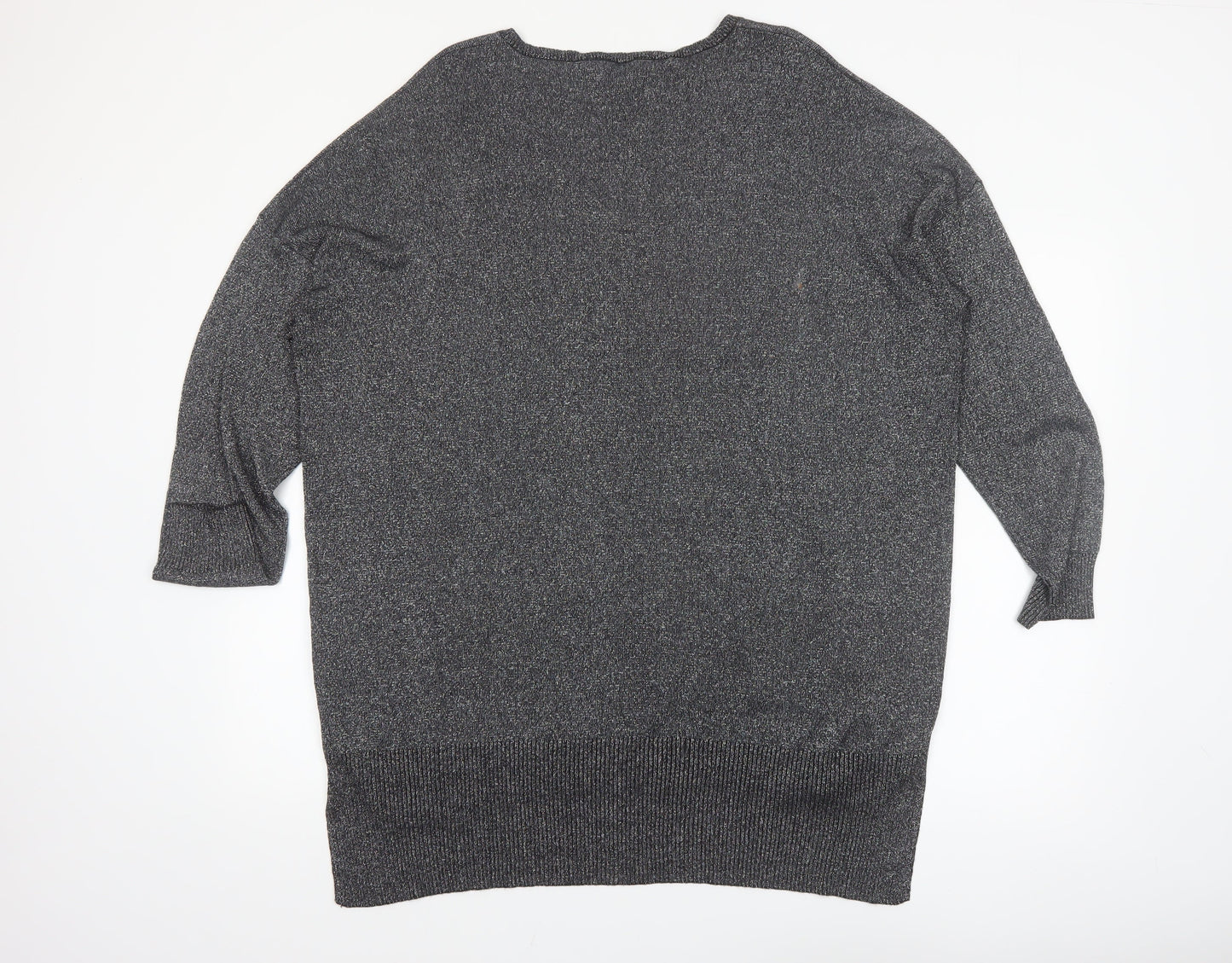 Peacocks Women's Grey V-Neck Glitter Knit Jumper XL