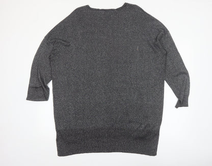 Peacocks Women's Grey V-Neck Glitter Knit Jumper XL